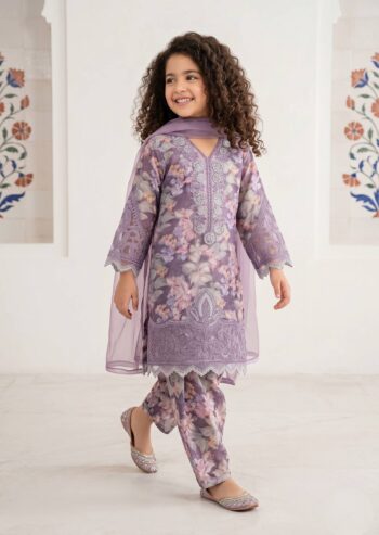 Lavender Floral Embroidered Kurta Set