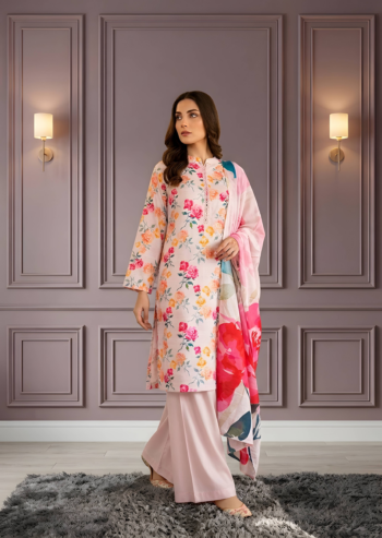Pink Floral Printed Lawn 3-Piece