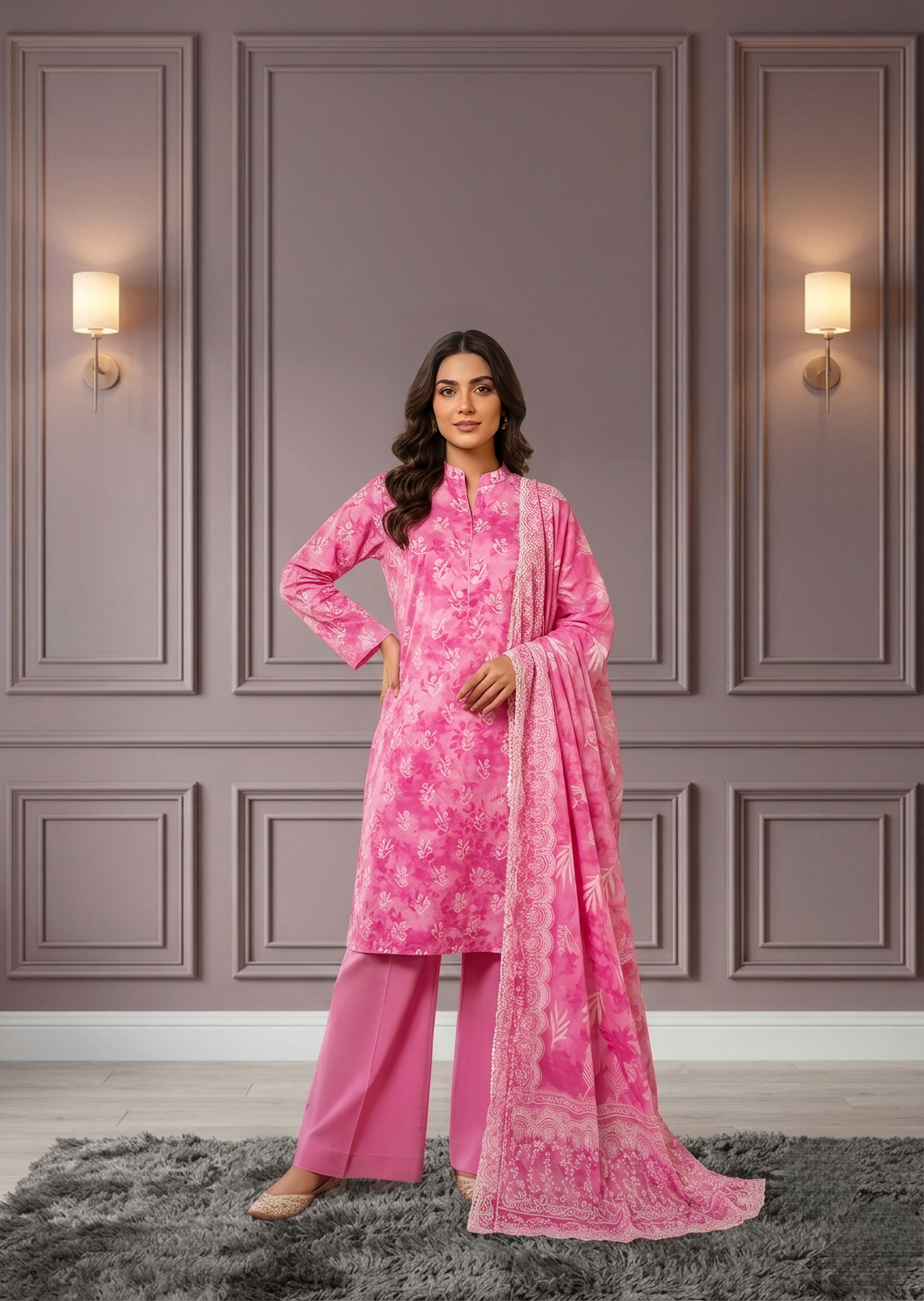 Pink Printed Lawn Kurta Set