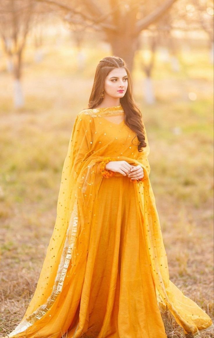 Mustard Yellow Chiffon Anarkali