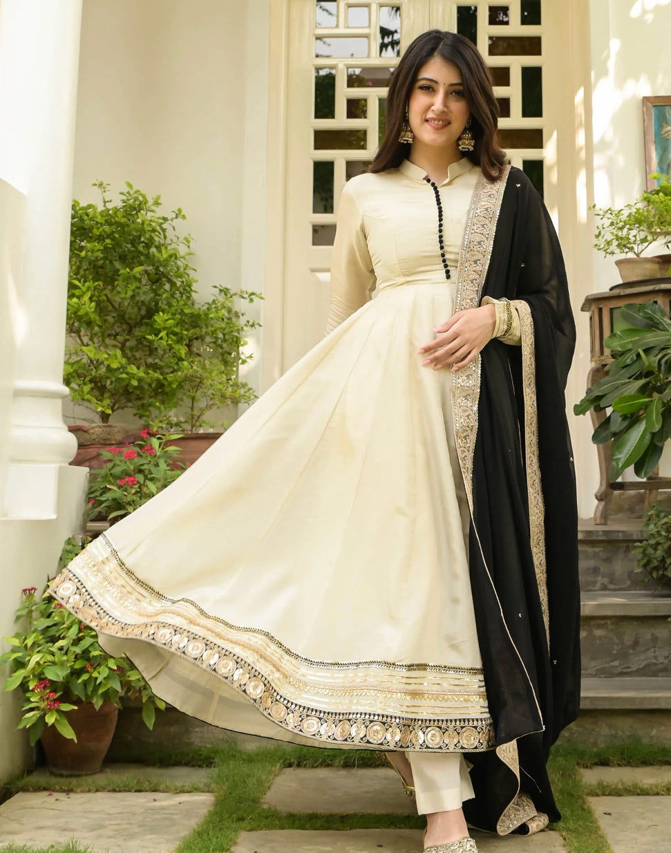 White & Black Chiffon Anarkali