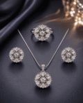 Starburst Zircon Jewelry Set – Necklace, Earrings & Ring