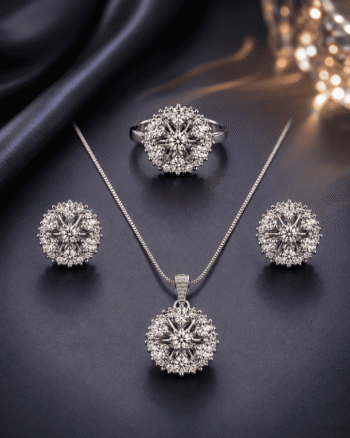 Starburst Zircon Jewelry Set – Necklace, Earrings & Ring