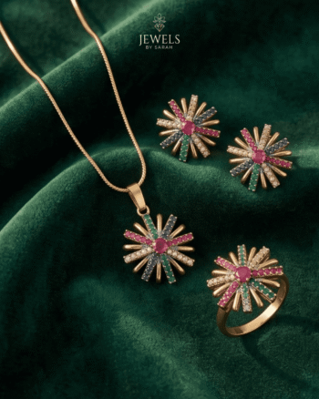 Kiran Sunburst Multi Gemstone Set – 22K Gold Polish