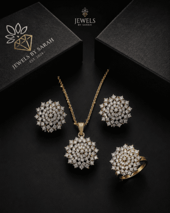 Diamond-Cut Zircon Jewelry Set - 22K Gold Polish