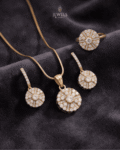 22K Gold Round Zircon Jewelry Set – Necklace, Earrings & Ring