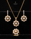 22K Gold Wheel Zircon Jewelry Set – Necklace, Earrings & Ring