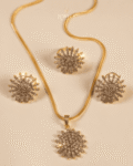 22k Gold Polish Starburst Pendant Set with Earrings & Ring, Jarau Stones
