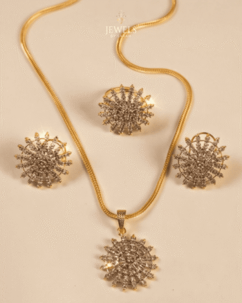 22k Gold Polish Starburst Pendant Set with Earrings & Ring, Jarau Stones