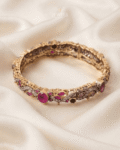 22k Gold Plated Openable Antique Bangle with Multicolor Stones