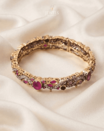 22k Gold Plated Openable Antique Bangle with Multicolor Stones