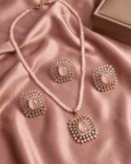 Gold Plated AD Zircon Pendant Necklace Set with Crystal Beads Chain, Stud Earrings & Ring | Available in 5 Colors