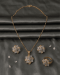 Premium AD Diamond Cut Style Floral Pendant Set