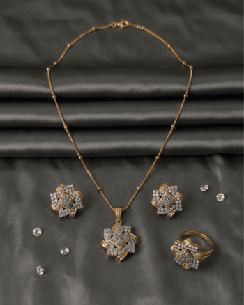 Premium AD Diamond Cut Style Floral Pendant Set