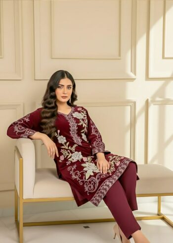 Diwan-e-Maroon ? Velvet Back Embroidered 2PC