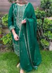 Forest Green ? Embroidered Chiffon 3PC Kurta