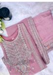 Classic Tea Rose Pink Chiffon Embroidered Kurta ? 3 PC