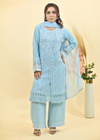 Sky Blue Grace ? Designer Embroidered Kurta Set