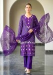 Amethyst Grace ? Purple Premium Embroidered Linen 3PC Suit with Chiffon Dupatta