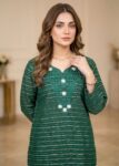 Emerald Muse ? Dark Green Premium Embroidered Linen 3PC Suit with Chiffon Dupatta
