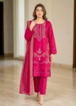 Pink Bloom Premium Embroidered Lawn 3PC Kurta Set with Printed Dupatta