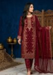 Classic Maroon Chiffon Embroidered Kurta ? 3 PC