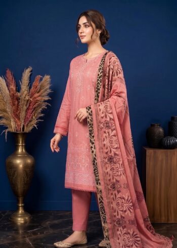 Tea Rose Bloom ? Tea Pink Premium Embroidered Lawn 3PC Dress with lawn Dupatta