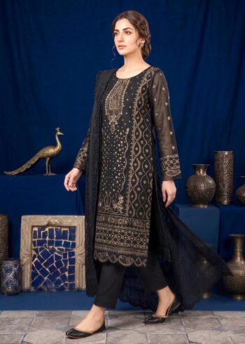 Shaam-e-Noor Black Organza ? Embroidered 3 PC