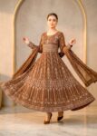 Mocha Elegance Embroidered Chiffon Maxi 3PC
