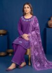 Elegant Purple Embroidered Cotton Kurta Set with Printed net Dupatta