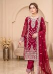 Elegant Maroon Embroidered Chiffon Kurta Set with Dupatta
