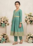Charming Moss Green Embroidered Angrakha with Trousers