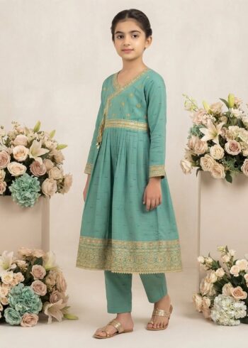 Charming Moss Green Embroidered Angrakha with Trousers