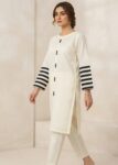 Stylish Off White Cotton Kurta Set with Striped Sleeves