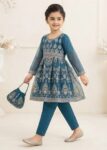 Embroidered Navy Blue Flared Short Frock with Straight Trousers