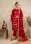 Red Embroidered Cotton Kurta Set with Chiffon Dupatta