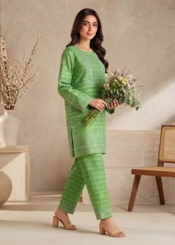 Lime Green Embroidered & Sequin Lawn Kurta Set