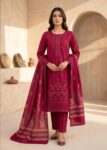 Burgundy Embroidered Cotton Kurta Set with Printed Dupatta