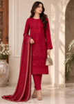 Maroon Embroidered Cotton Kurta Set with Lawn Dupatta