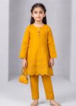 Girls Mustard Embroidered Kurta Set with Trousers
