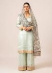Pastel Grey Luxury Embroidered Silk 3PC Dress