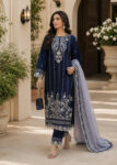 Blue Chiffon Embroidered Kurta Set ? 3 PC