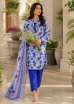 Floral Printed Lawn Kurta Set with Blue Farshi Shalwar and Dupatta