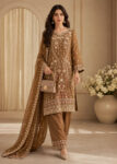 Golden Brown Embroidered Raw Silk Kurta Set with Chiffon Dupatta