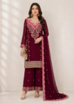 Maroon Embroidered Chiffon Kurta Set with Dupatta