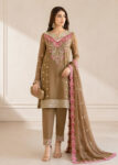 Embroidered Camel Brown Raw Silk Kurta Set with Dupatta