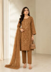 Caramel Brown Embroidered Kurta Set with Chiffon Dupatta