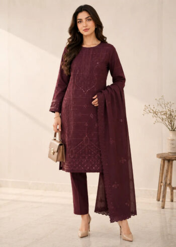 Brown Embroidered Cotton Kurta with Straight Trousers