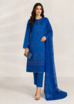 Embroidered Royal Blue Kurta Set with Chiffon Dupatta