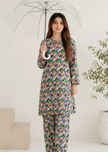 Vibrant Floral Printed Lawn Kurta with Straight Trousers